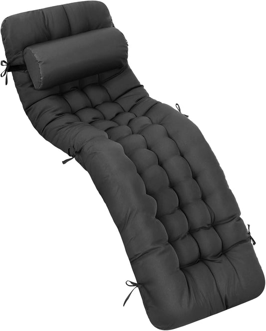 Tudomro Outdoor Chaise Lounge Cushion 66x21x4'' Waterproof & Fade-Resistant Patio Pool Chaise Lounge Cushion Headrest Pillow Tie Replacement Rocking High Back Chair(Charcoal Gray,1 Pcs)