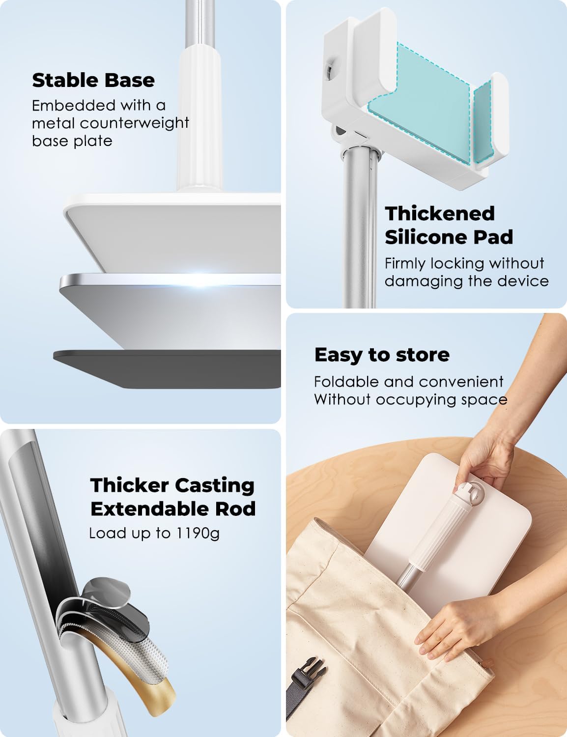 Viozon Tablet Floor Stand-Flexible Long Arm Tablet&Phone Holder,360° Angle Adjustable,Aluminum Alloy,Bedside,Sofaside,Desk,Compatible with 3.5-11 inches iPad,Kindle, iPhone 16 15 Plus/Pro Max -White