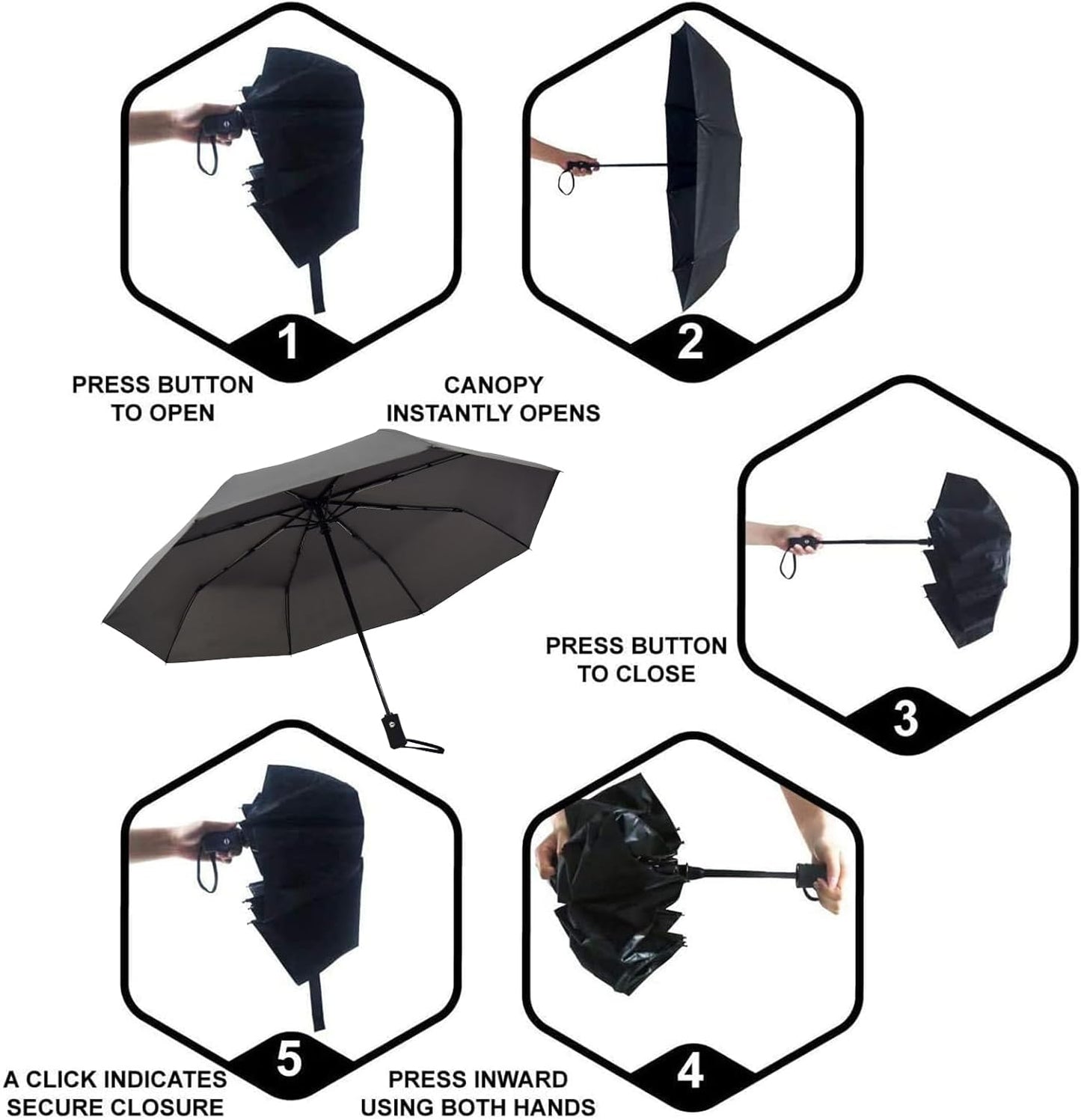 SY COMPACT Travel Umbrella - Windproof Automatic Compact Umbrella for Rain, Lightest 8-Rib, Small, Strong & Portable, Durable Grip, Fits Backpack & Car, Factory Direct (UV Available)