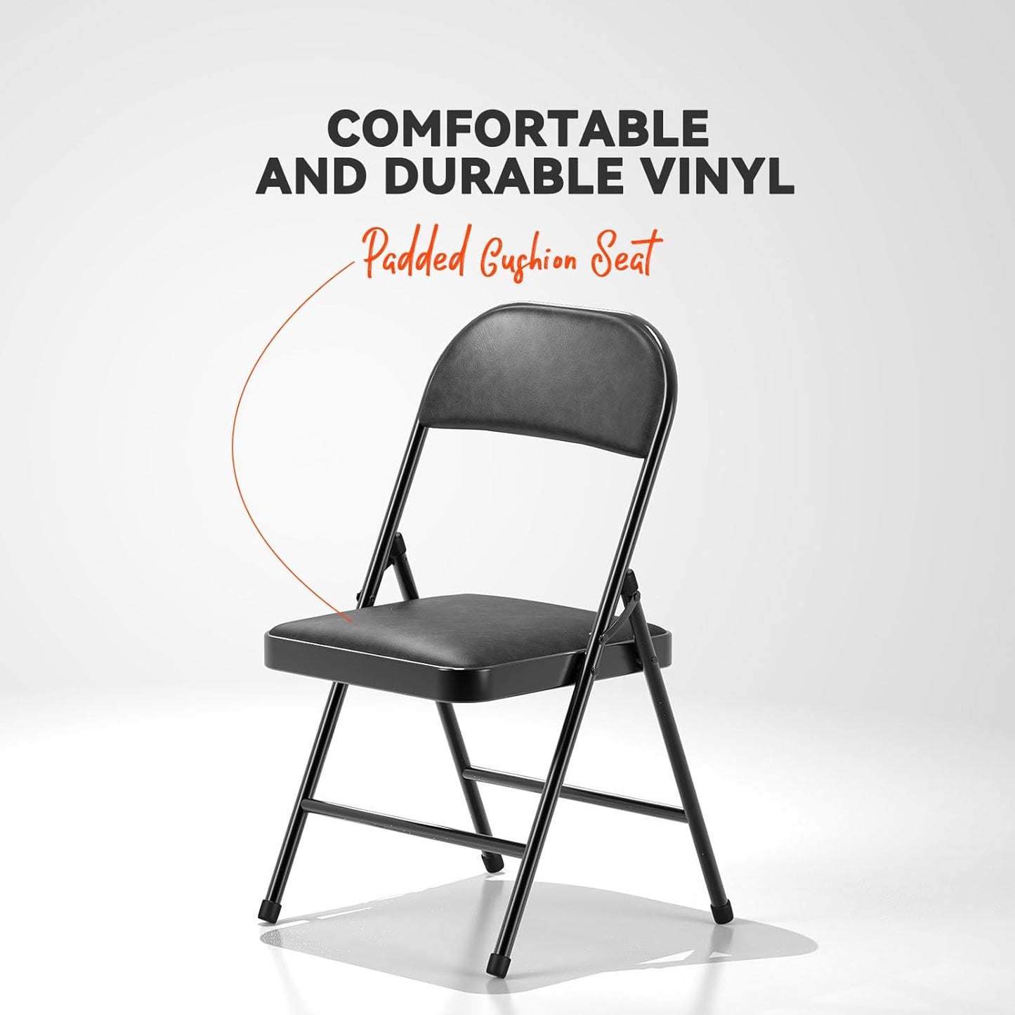 Nazhura 4 Pack Folding Chairs with Padded Vinyl Cushion Chairs with Comfortable Cushion and Durable Steel Frame for Home and Office, for Indoor and Outdoor Events (Black, Vinyl)