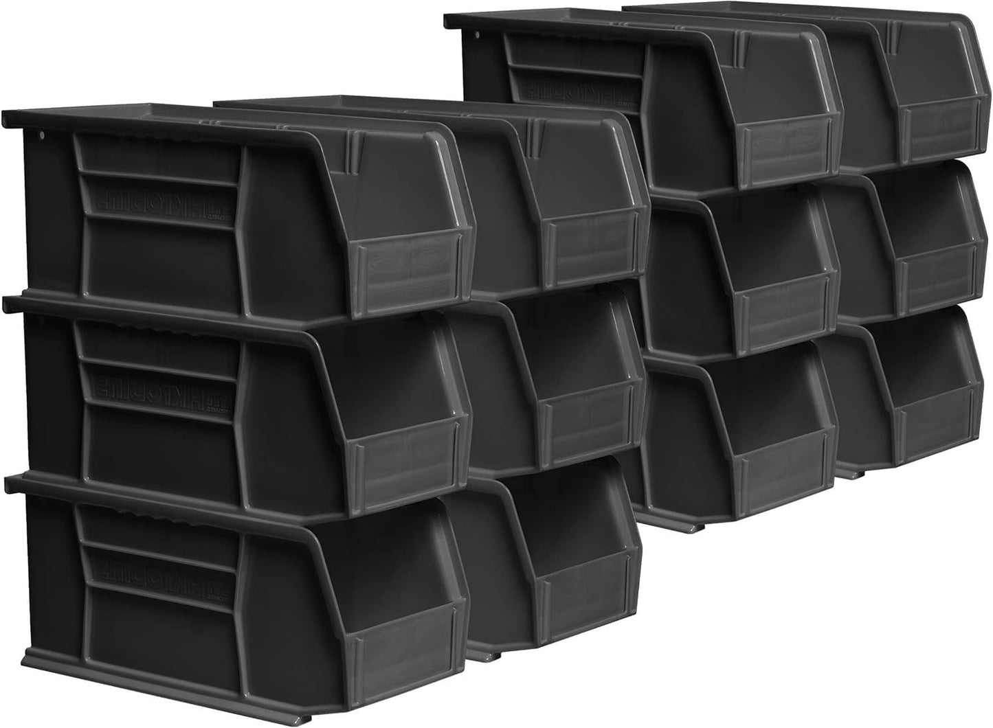 Akro-Mils 30230 AkroBins Plastic Storage Bins, Space-Saving Stackable Bins for Garage, Pantry, Craft Organization, 11" x 5" x 5", Black, 12-Pack