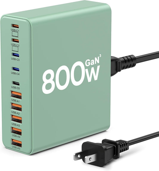 800W USB C Charger Block,10-Port Charging Station | Aexhend GaN Fast Charging Type C & USB A Wall Charger Adapter for MacBook Pro/Air,iPhone,iPad,Dell XPS,Samsung Galaxy(Orange)
