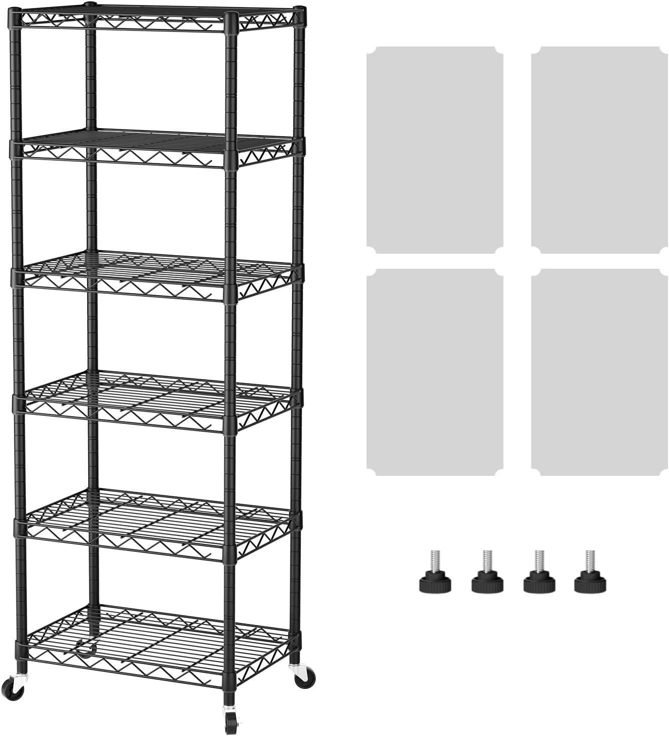 SINGAYE 6 Small Shelf Storage Wire Shelves Closet Bathroom Organizers Metal Pantry Kitchen Garage Shelving Unit Laundry Room Organization Home Narrow Rack Net Basket with Wheels Black