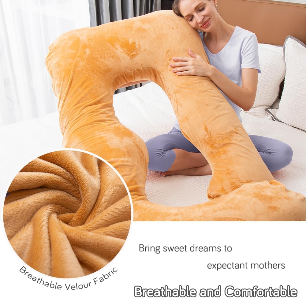 60 Inch Pregnancy Pillow for Sleeping, Extra Large U Shaped Body Pillow, Maternity Pillow for Pregnant Women (Brown)
