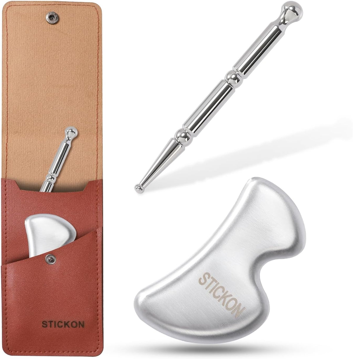 STICKON 2 in 1 Stainless Steel Gua Sha, Acupressure Pen, Muscle Scraper Tools Set, Muscle Scraping Tool Trigger Point Massage Tool Deep Tissue Acupressure Pen(STICKON-59)