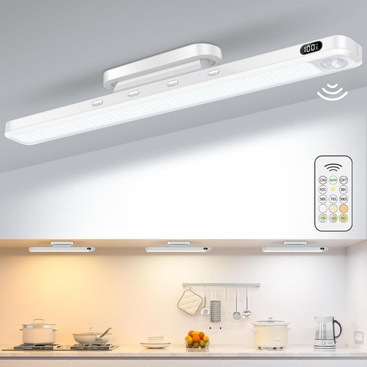 WILLED 5W Motion Sensor Magnetic Light Bar with Remote, Eye-Care Under Cabinet Lighting with Battery Level Display, Vanity Lights for Mirror, Stick on Lights for Cabinet, Closet, Desk and Bathroom