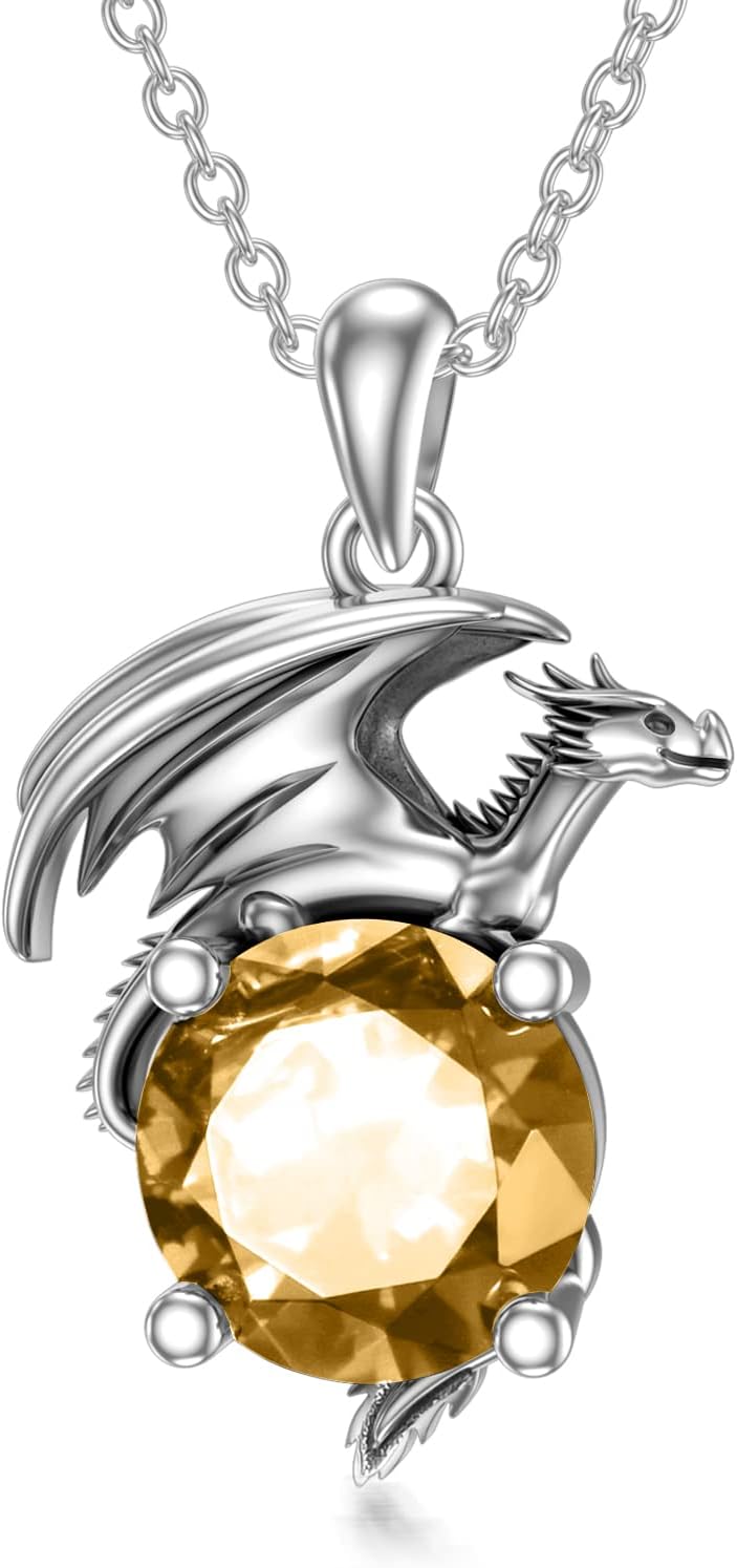 Dragon Necklace for Women/Men Sterling Silver Necklace with Birthstone Gift for Women/Men