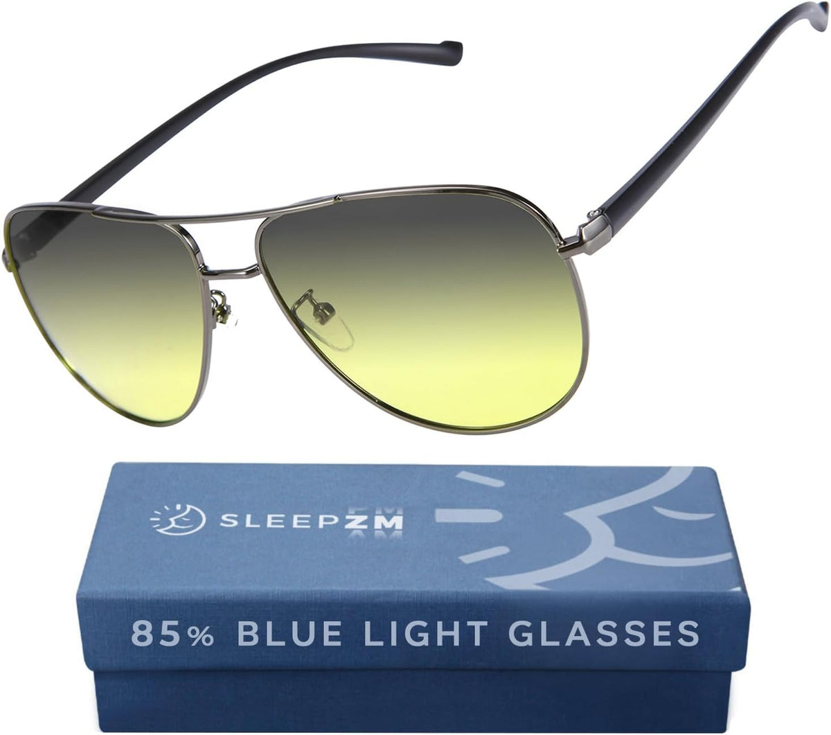 Sleep ZM Blue Light Glasses for Screens & Gaming - 87% Yellow, Aviator