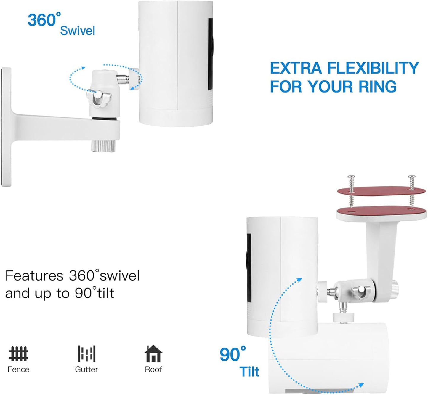 2Pack Adjustable Security Wall Mount Bracket for Ring Stick Up Cam & Ring Outdoor Cam Plus, Perfect View Angle for Your Surveillance Camera System - White