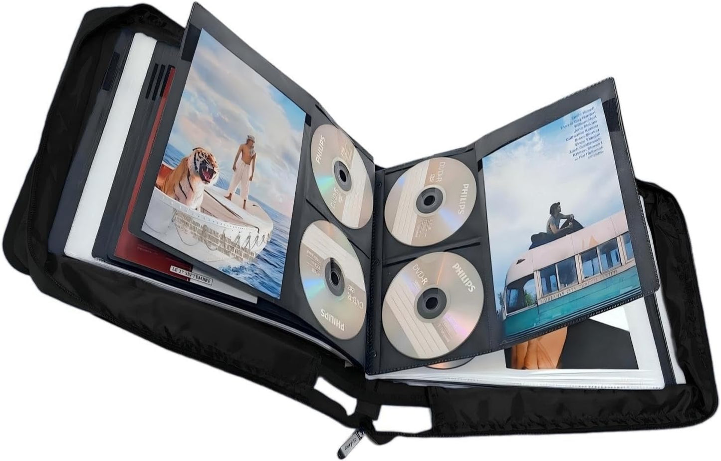 DVD CD Storage Case with Extra Wide Title Cover Pages for Blu Ray Movie Music Audio Disk (Portable Carrying Binder Holder Wallet Album Home Organizer Shelf)- Black, 192 Disk Units, 96 Booklet Pockets
