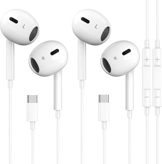 2 Pack-USB C Headphones for iPhone 17/16/15 Pro Max,Type C Earbuds Wired Earphones with Mic & Remote Control Noise Cancelling for iPhone 17/16/15 Plus/Air/Pro, iPad Pro, Galaxy S25/S24/S23/S22,Note 20