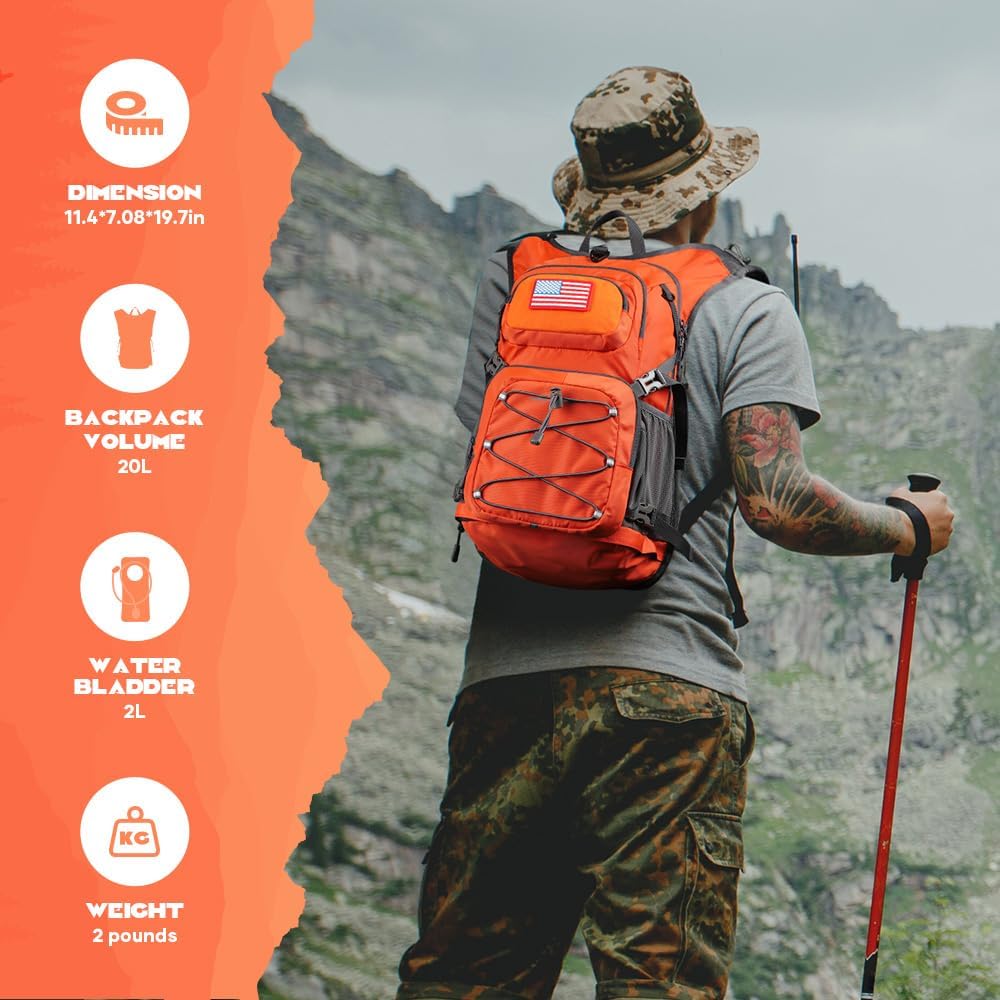 Maelstrom Hydration Hiking Backpack with 2L/3L Water Bladder, High Flow Bite Valve Water Backpack for Men Women Lightweight Insulation for Hiking, Cycling, Running, Climbing, Camping