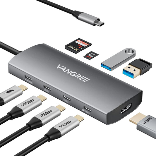 VANGREE 9-in-1 USB C Hub 10Gbps with 4K@60Hz USB-C Display Output, 100W PD