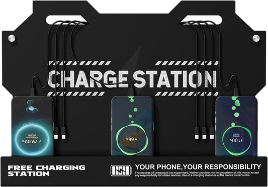 Mechanical Type Wall Mounted Charging Station with 8 PortHigh Speed Cables - Universal Dock for Apple, Type-C & Android Devices, Perfect for Airports, Hotels, Offices, School (Black)
