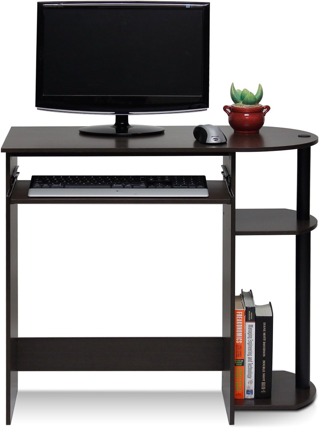 Furinno Simplistic Easy Assembly Computer Desk, With Keyboard Tray, Dark Brown/Black