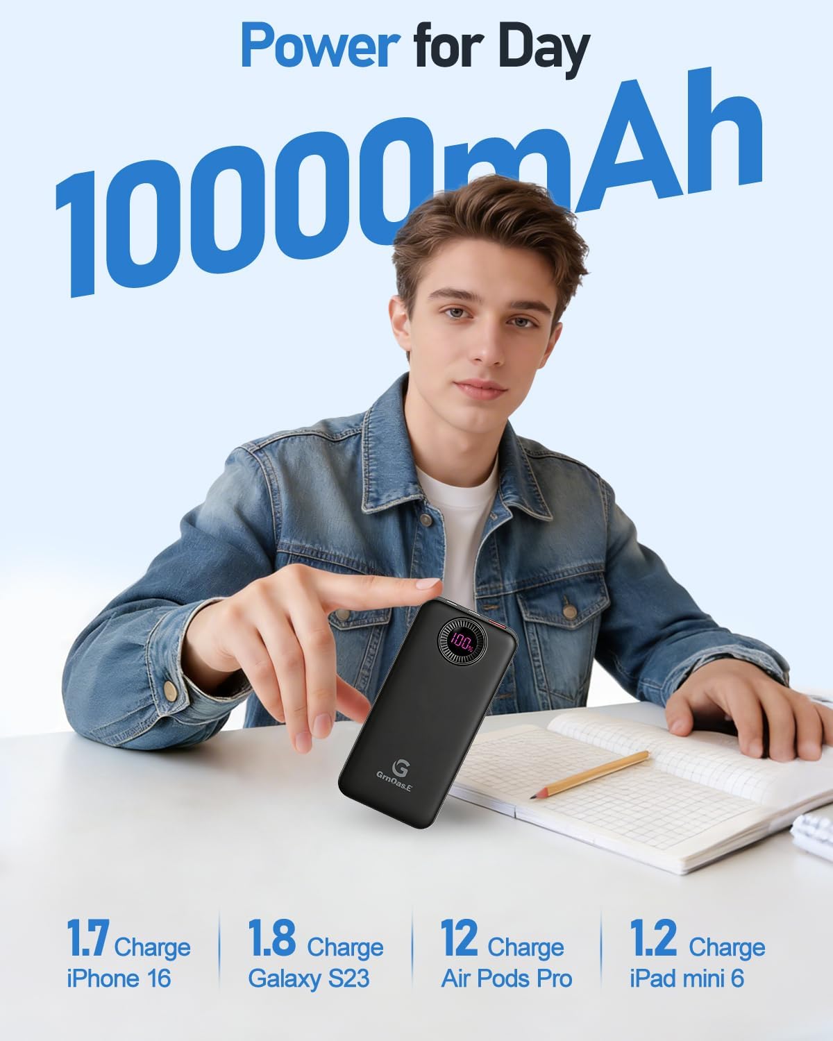 Power Bank,10000mAh 22.5W Max Portable Charger Built in Cables，4 Outputs 2 Inputs External Phone Powerbank,5V/3A Fast Charging Travel Charger for iPhone Android iPad,(Pearl Black)
