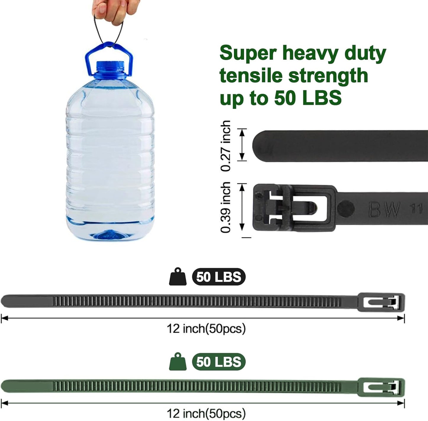200 Pack Reusable Zip Ties 12 Inch Heavy Duty Cable Ties Black Dark Green | Reusable Trigger Release / Heavy Duty Nylon / UV Weatherproof / Non-Slip Self-Locking / Smooth Round Ending No Hurt