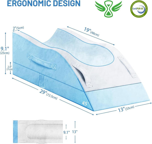Leg Elevation Pillows, Wedge Pillow for After Surgery, Memory Foam Leg Support Adjustable, Comfort Care for Back Knee Hip Ankles Pain, Knee Pillow for Sleeping Blood Circulation Light Blue & White