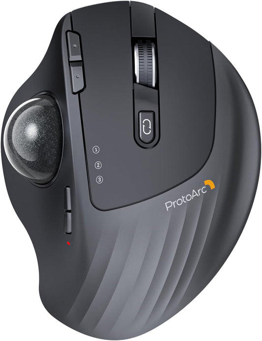 ProtoArc EM01 NL Wireless Trackball Mouse, Rechargeable Thumb Control, Gray