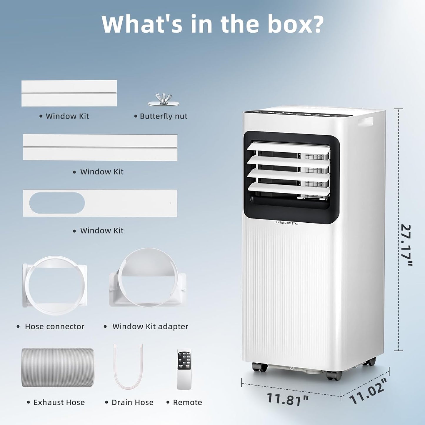 Antarctic Star 8000 BTU Portable Air Conditioner, 5-in-1 AC Unit with Cool, Dehumidifier, Fan, Sleep & Timer Modes, Auto Swing, Child Lock, Cools Up to 350 Sq.Ft, Air Conditioner for Bedroom Apartment