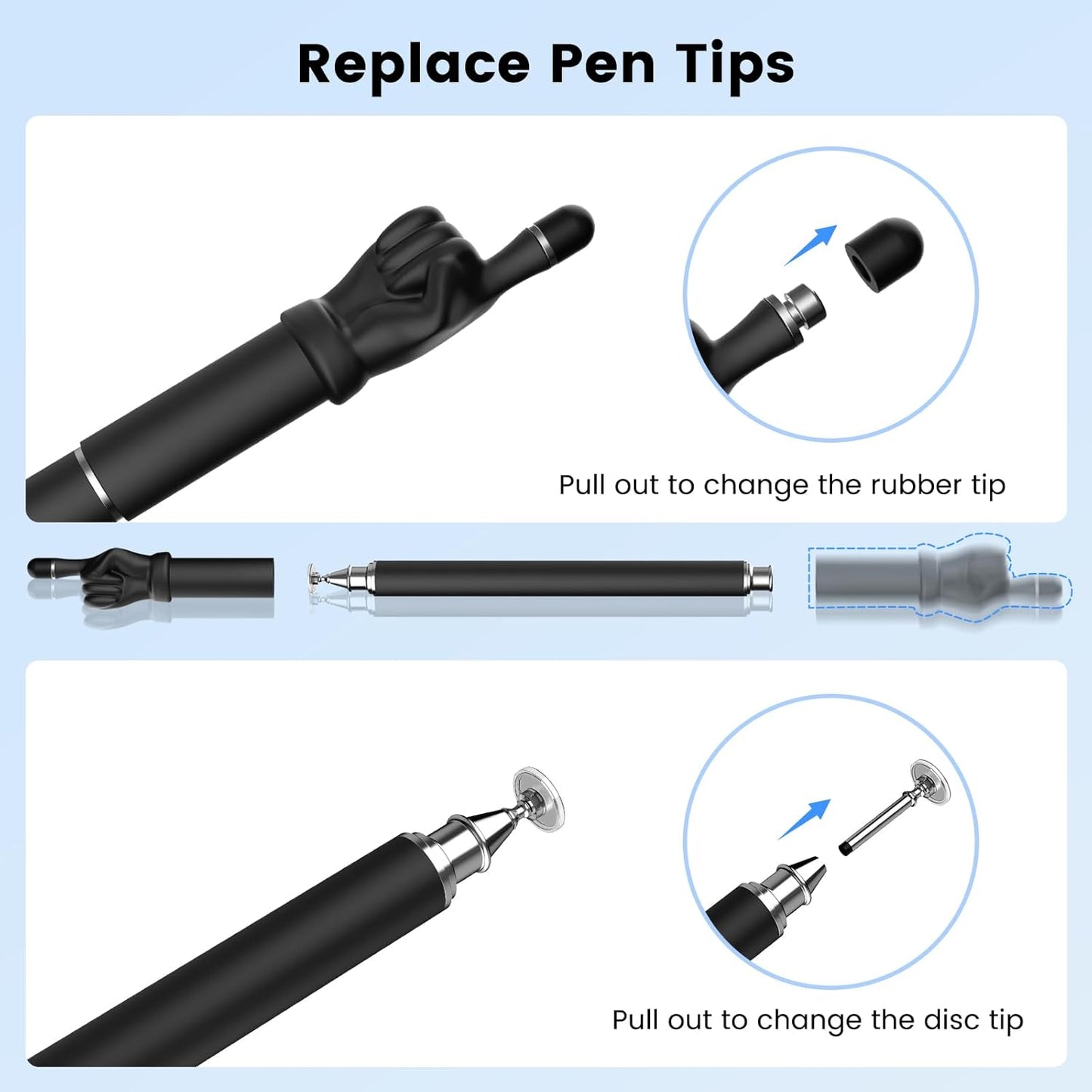 Stylus Pen for Touchscreen, MEKO 2-in-1 High Sensitivity Fingertip Stylus Pens for iPhone iPad Android Tablets Smartphone, Switch,All Universal Touch Screens (2 Pack Black/White)