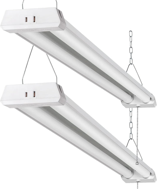 4FT Linkable LED Shop Light for Garages, 42W 4800LM 5000K Daylight Led Shop Lights, Ceiling Light with Pull Chain (ON/Off), Linear Worklight Fixture with Plug, 2 Pack