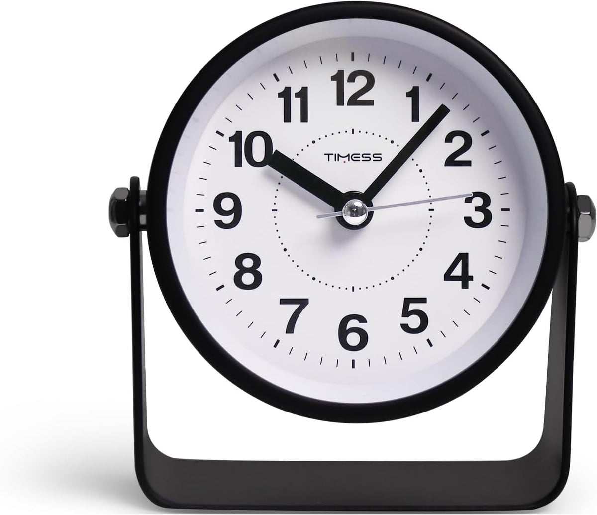 TIMESS Analog Alarm Clock with Snooze & Light, Silent Non-Ticking, Black