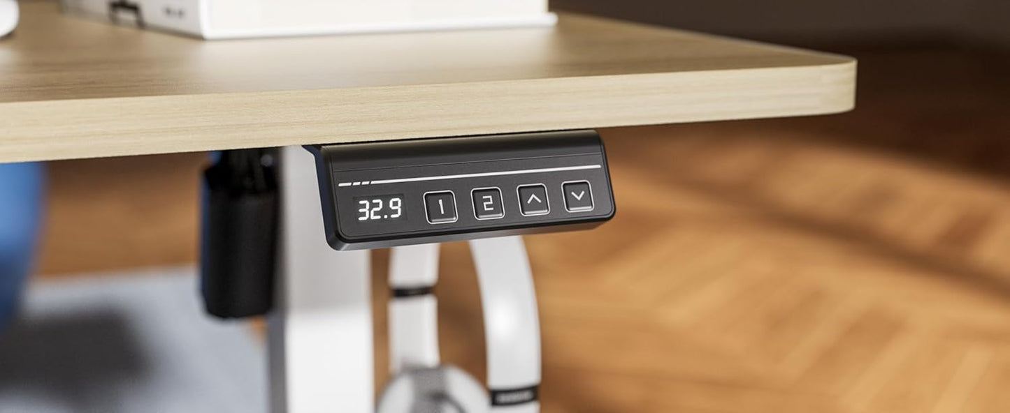 LongKe Electric Standing Desk Adjustable Height, 40x24 Inches Sit Stand up Desktop for Home Office, Ergonomic Rising Computer Table with Memory Preset, Yellow Beams