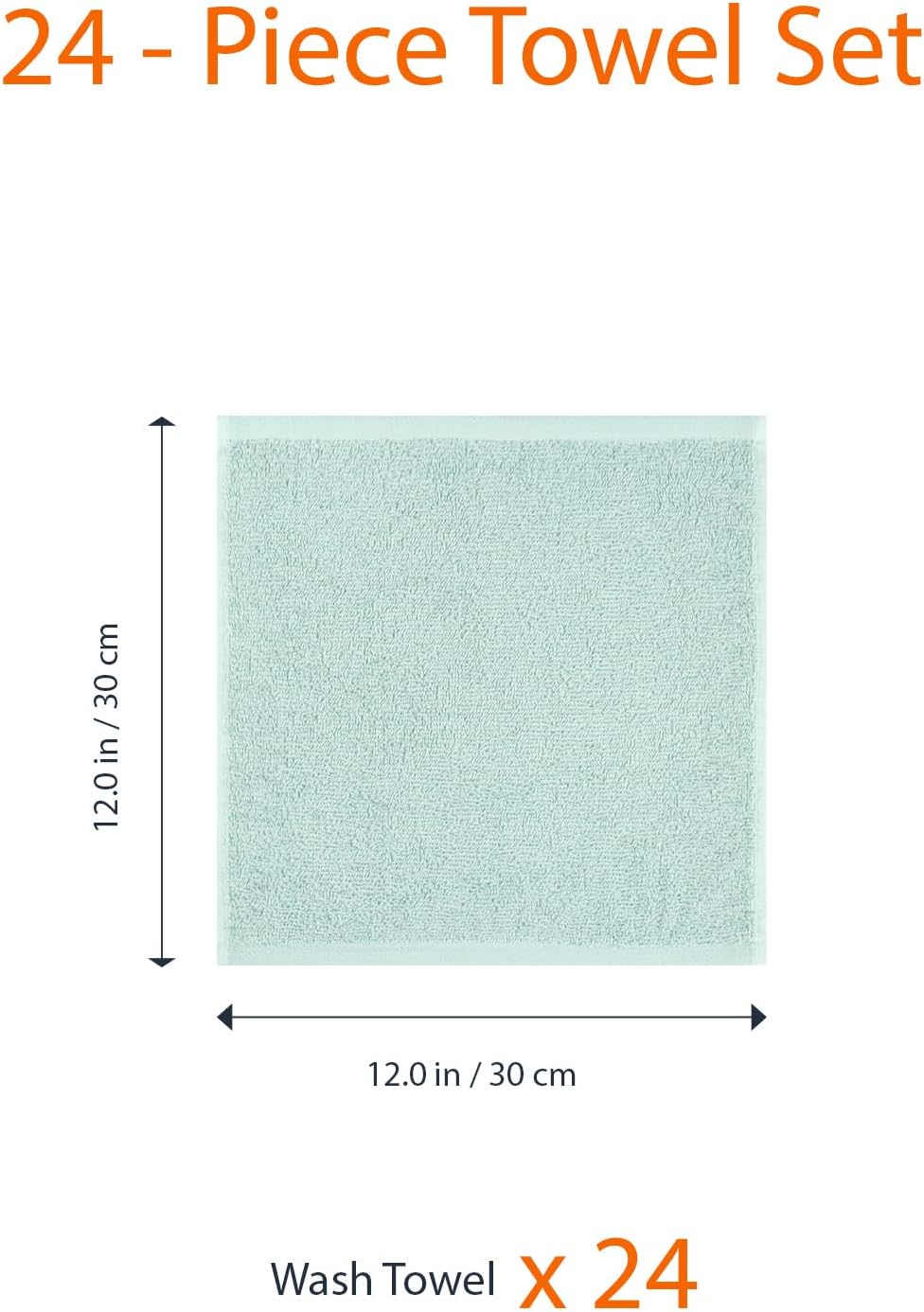 Amazon Basics Highly Absorbent 100% Cotton Washcloths for Bathroom, Fast Drying, Machine Washable, 12 x 12 inches, Ice Blue, 24-Pack