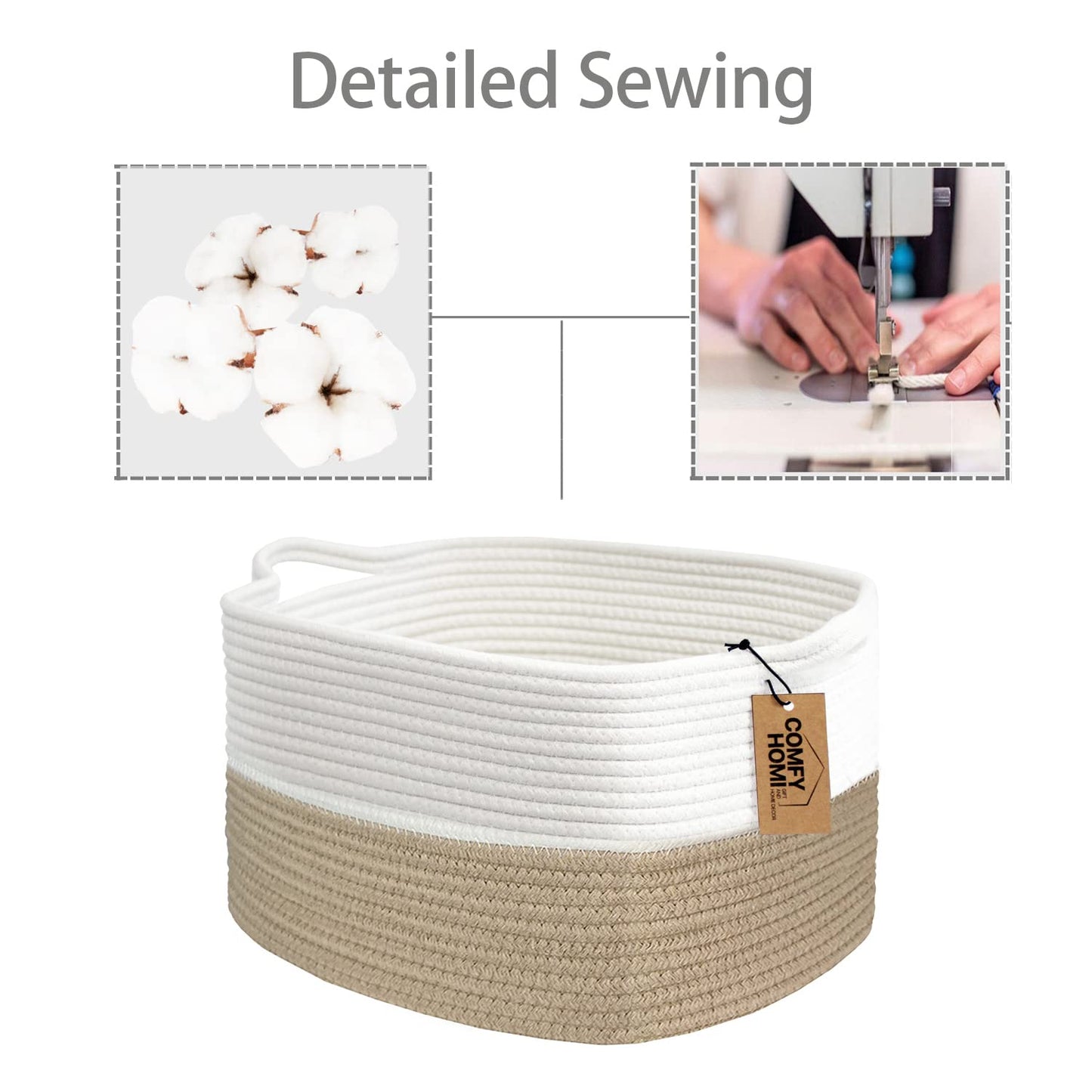 COMFY-HOMI Cotton Rope Woven Basket with Handles for Shelves,Toys,Book, Cloth Storage Baskets Bin for Organizing- 1 PCSToy Decorative Organizer for Living Room, Bathroom