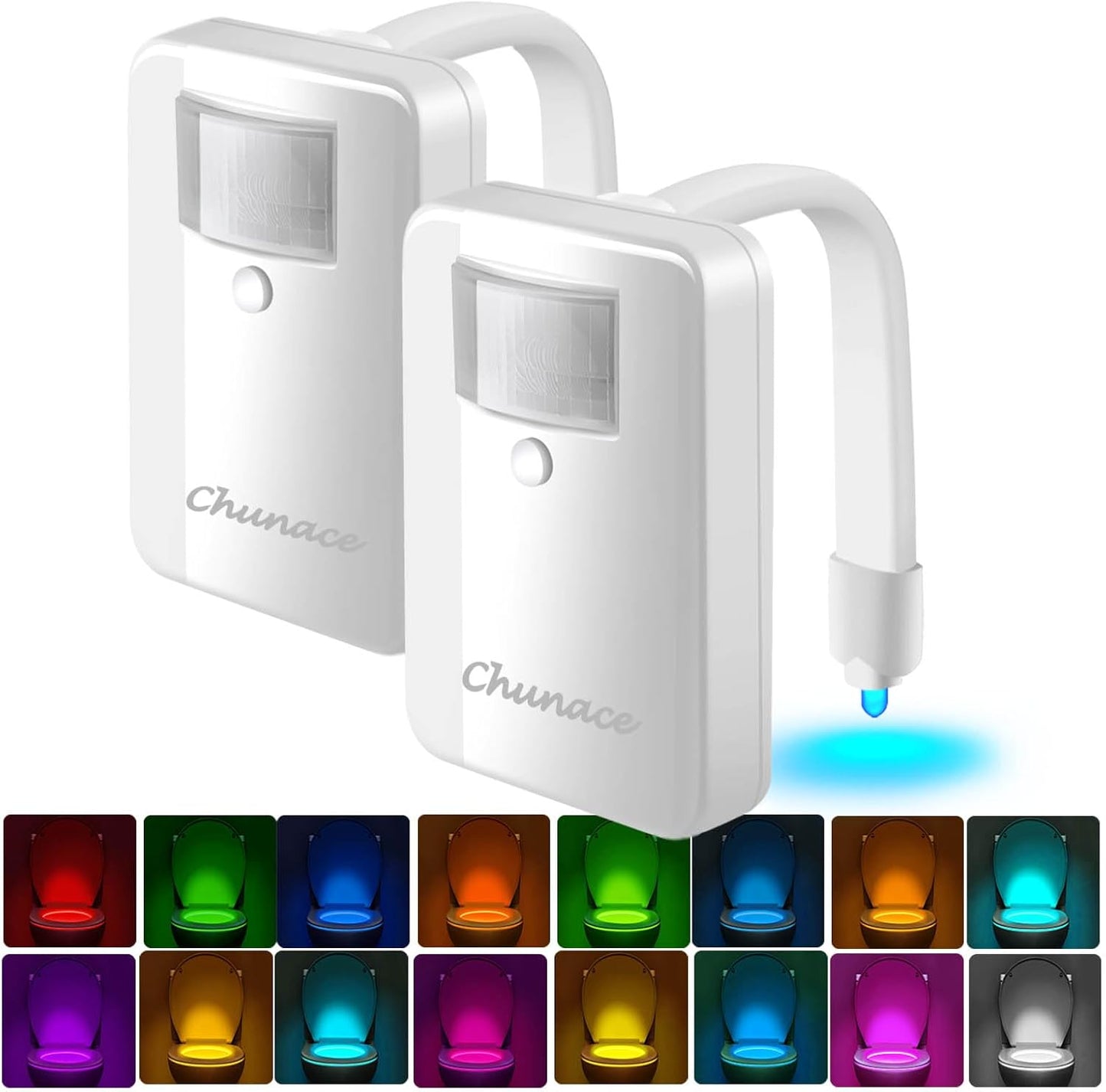 Chunace 2 Pack Toilet Night Light Motion Sensor, 16-Color LED Toilet Bowl Nightlight for Bathroom, Useful Stuff for Senior Safety & Toddler Potty Training, Unique Gift for Dad, Men