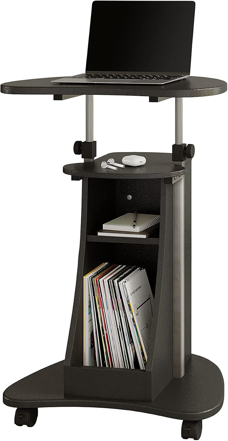 Techni Mobili Sit-to-Stand Rolling Adjustable Height Laptop Cart with Storage, Graphite, 22 x 16 x 46