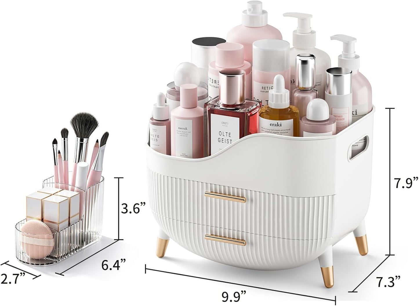 Pajiriona Makeup Organizer with Drawers,Skincare Organizer for Vanity,Storage Box with Handle,Large Cosmetic Display Case for Dresser, Bathroom Countertop