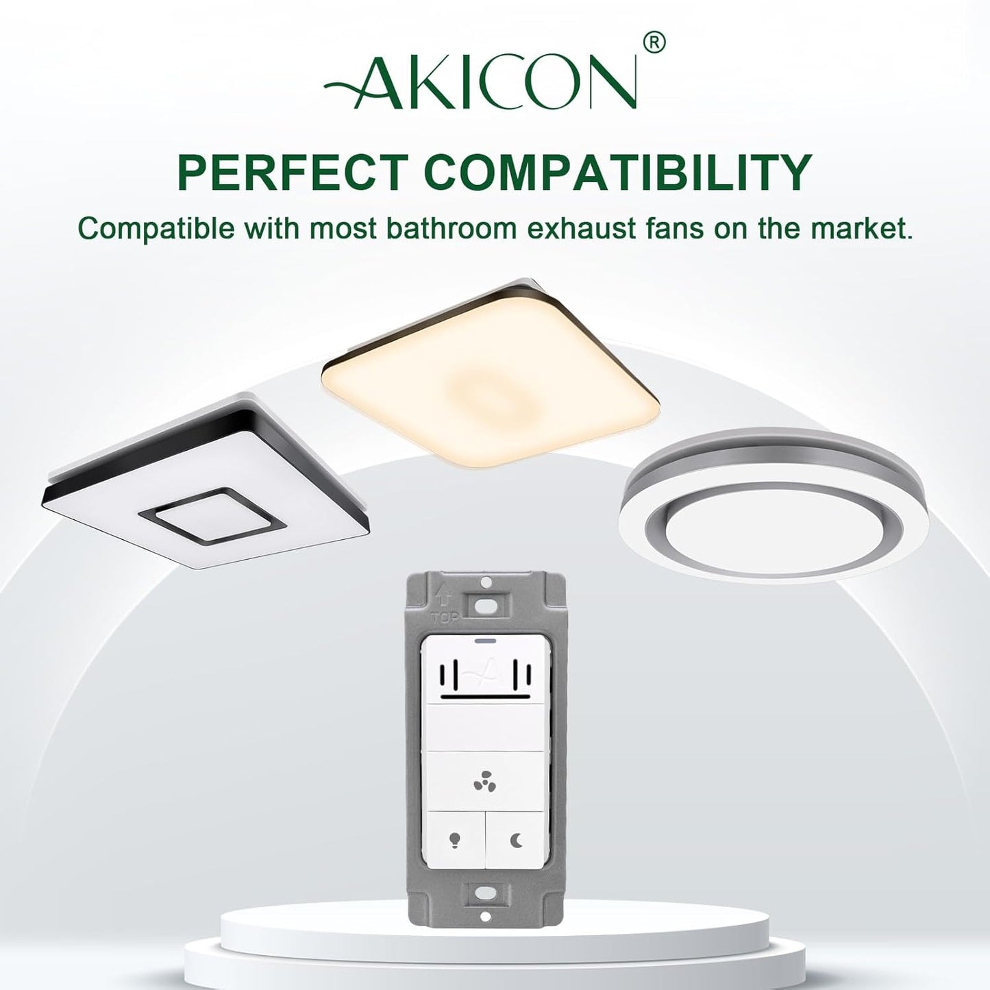 Akicon Humidity Sensor and Light Switch for Bathroom Exhaust Fan, Ventilation Fan, LED Light, Night Light, Air Moisture Control,Timer Switch for Bathroom Fan, 3A, UL Listed, White