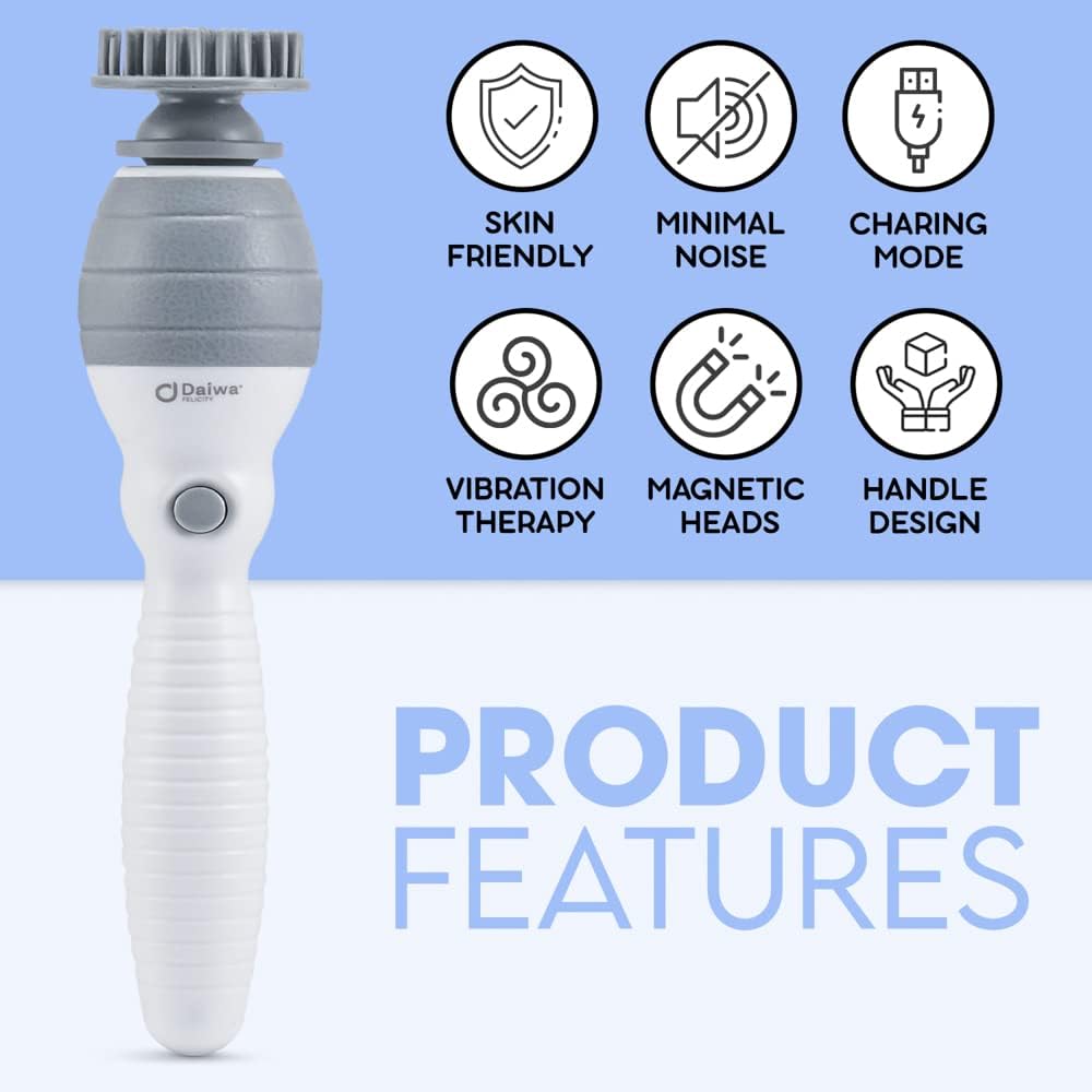 Daiwa Felicity 5-in-1 Electric Scalp Massager for Head, Face & Body – Handheld Vibrating Massager with Magnetic, Shiatsu & Facial Attachments for Relaxation, Stress Relief & Circulation Support