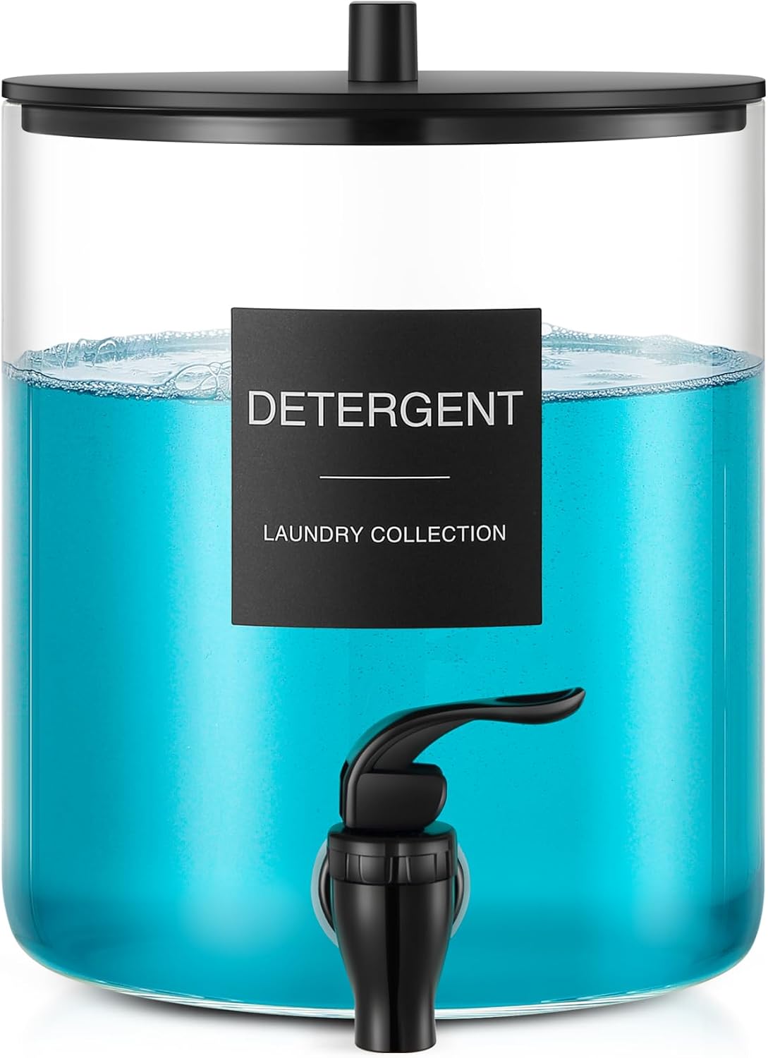 Glass Laundry Detergent Dispenser, 128 oz / 3.5L Fabric Softener Dispenser for Laundry Room Organization, Detergent Holder with Plastic Spigot (Black, 2 Pack)