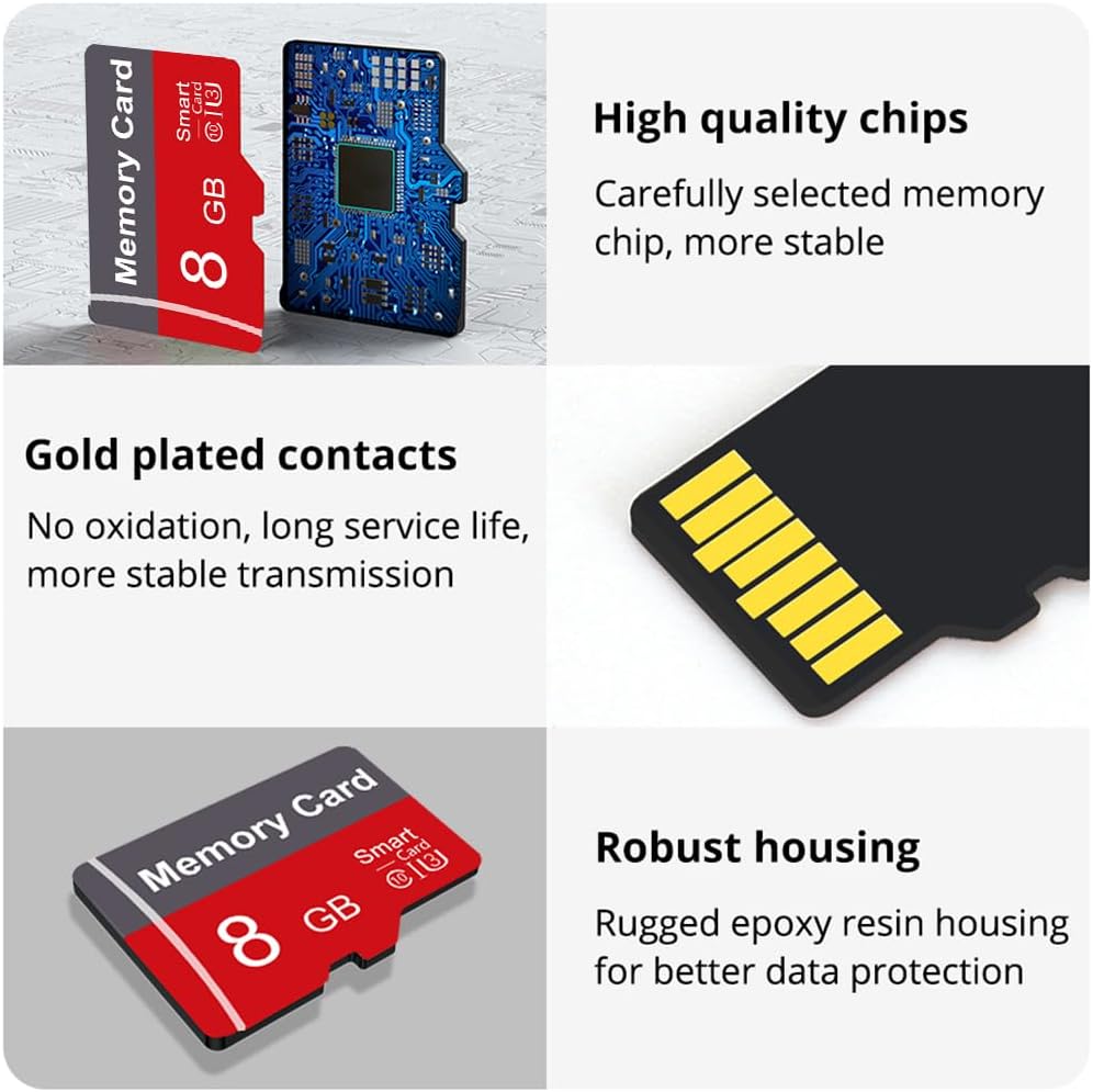 2 Pack Memory Card 8GB with Adapter, High Speed TF Card, UHS-I C10 A1 Memory TF Card for Tablet/Mobile Phone/Camera/Car Audio/Game Console (8, GB)