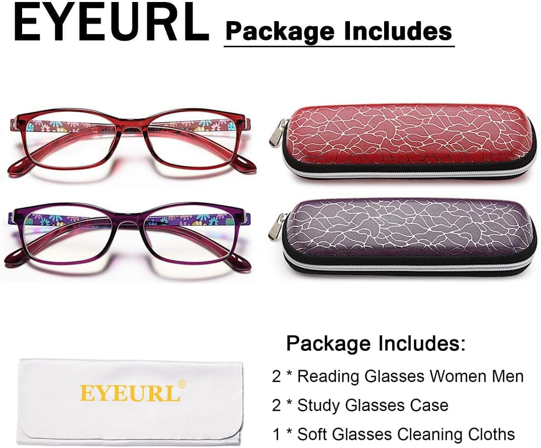 EYEURL Reading Glasses for Women Blue Light Blocking Readers 1.25