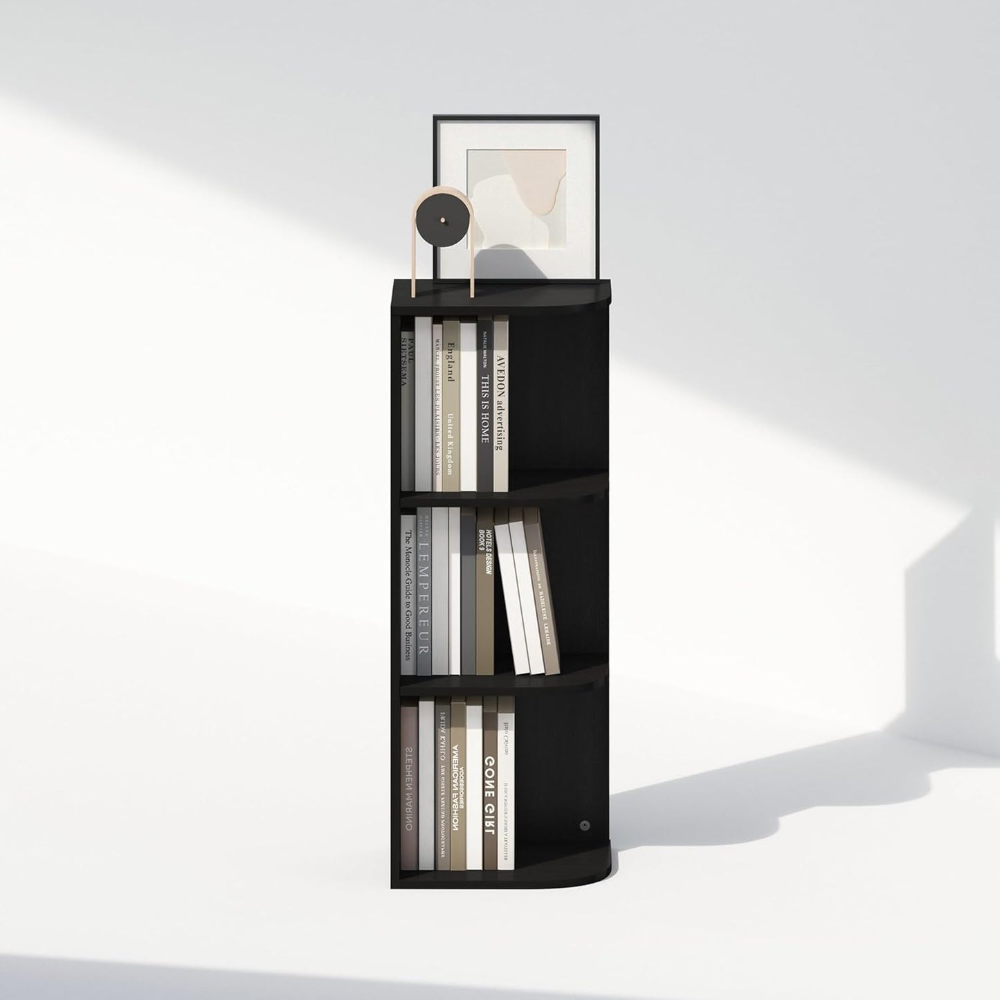 Furinno Reed Corner Shelf, 3-Tier Corner Bookshelf, Book Shelf, Corner Shelves, Storage Rack, for Organization and Storage, Home Office, Living Room, Blackwood