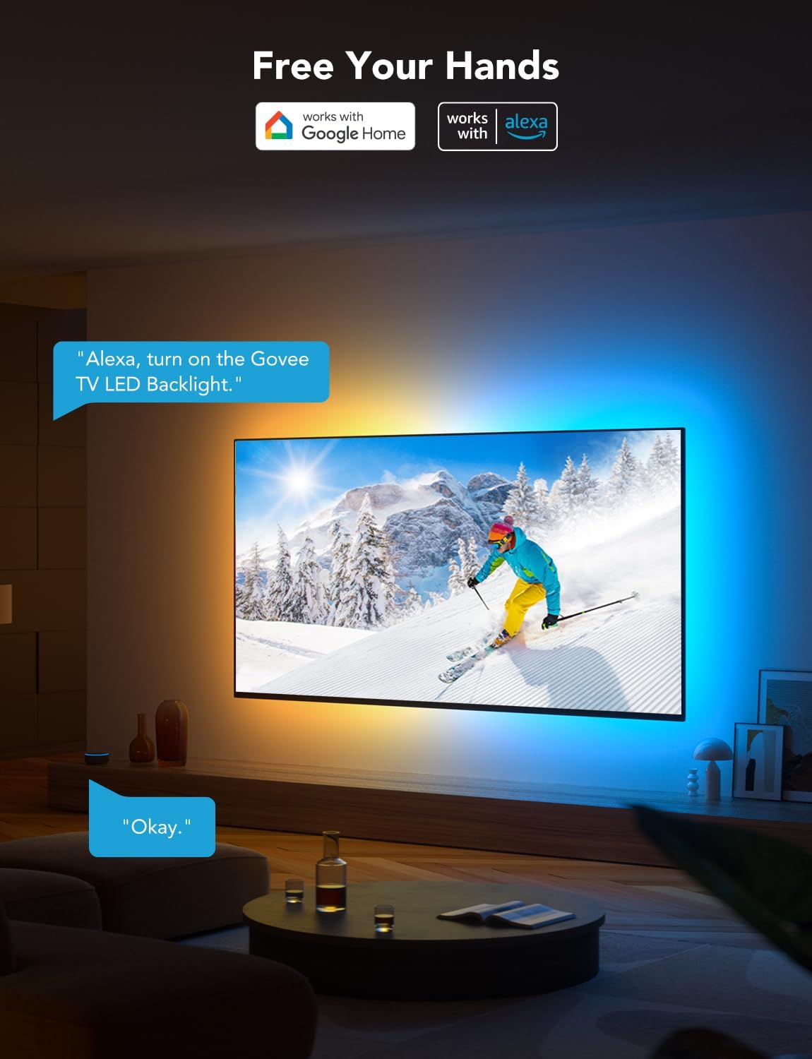 Govee TV LED Backlight, RGBIC Smart LED Strip Lights for 55-65 Inch TVs, Bluetooth and Wi-Fi APP Control, Works with Alexa & Google Assistant, Music Sync, 99+ Scene Modes, Adapter