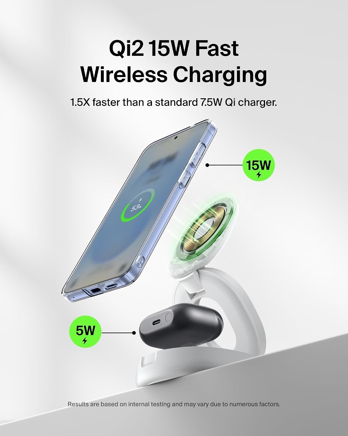 Belkin Qi2 15W Wireless Fast Charging Station, 2 in 1 iPhone Charger | Fast Charging, MagSafe Compatible, iPhone 17/16/15, AirPods, Travel Charger, Magnetic