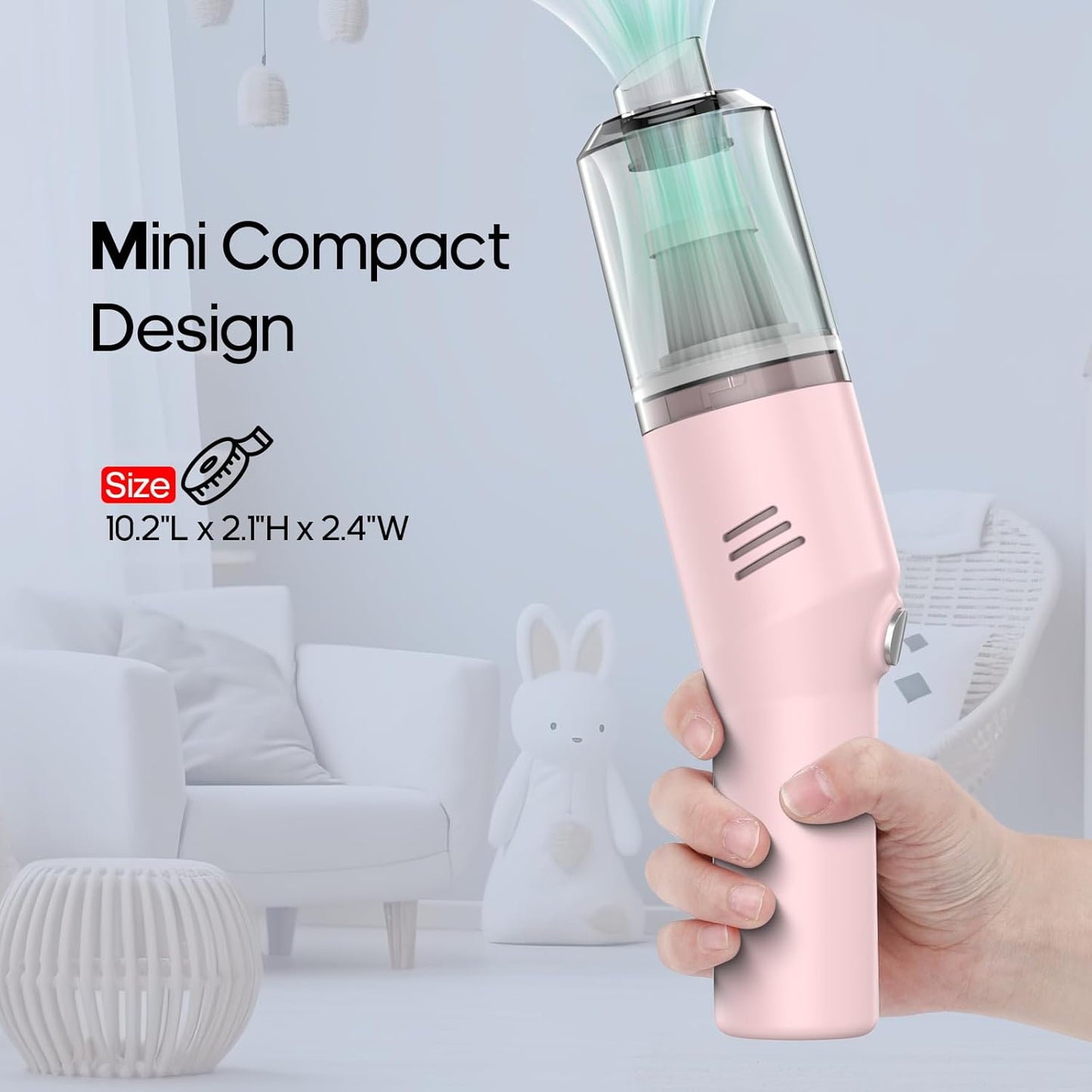 Auloea Portable Mini Car Vacuum Cleaner Pink, High Power Cordless(400g) Handheld Rechargeable Vacuum Cleaner for Desk V06