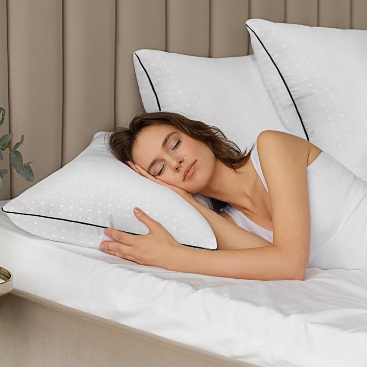 Standard Size Bed Pillows for Sleeping 4 Pack,Luxury Hotel Pillows,Comfortable and Supportive,Machine Washable,Suitable for Stomach,Back and Side Sleepers.