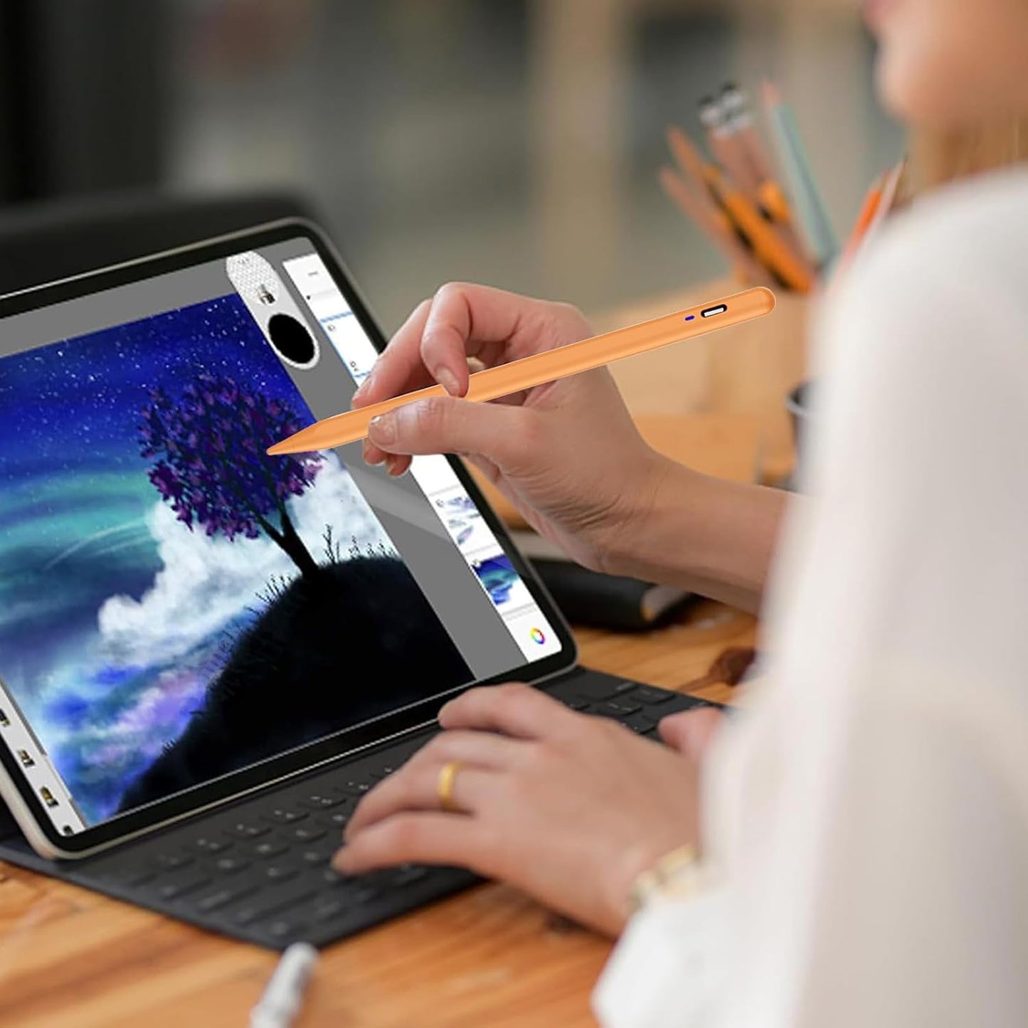 Stylus Pen for Android Tablet,Tablet Pencil for iOS/Android,Rechargeable Active Stylus Pen for iPhone/Samsung/XiaoMi/Huawei/Vivo/Lenovo and Other Android Smartphones and Tablets-Orange