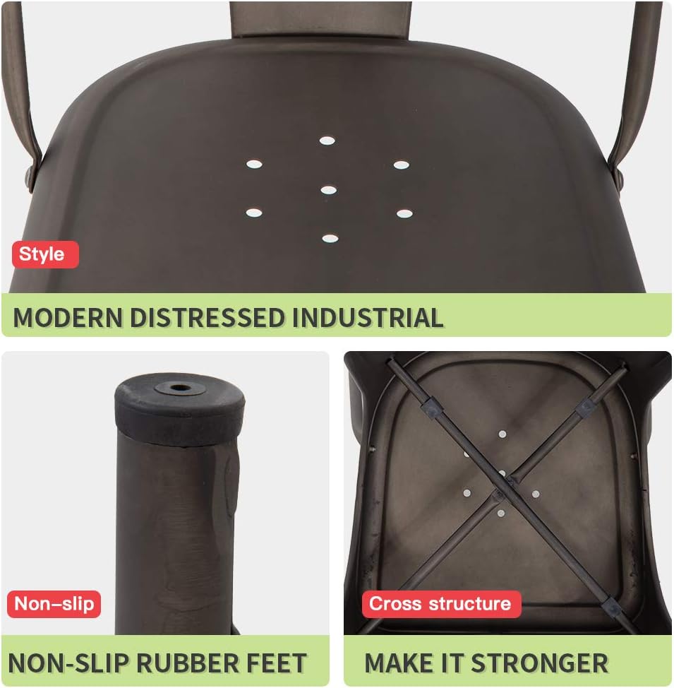 FDW | Set of 4 Metal Dining Chairs | Bronze | Stackable Tolix Side Chairs with Backrest | Scratch-Resistant | Non-Slip Feet | Indoor/Outdoor Use | 330 lbs Capacity | Ideal for Kitchen & Restaurant