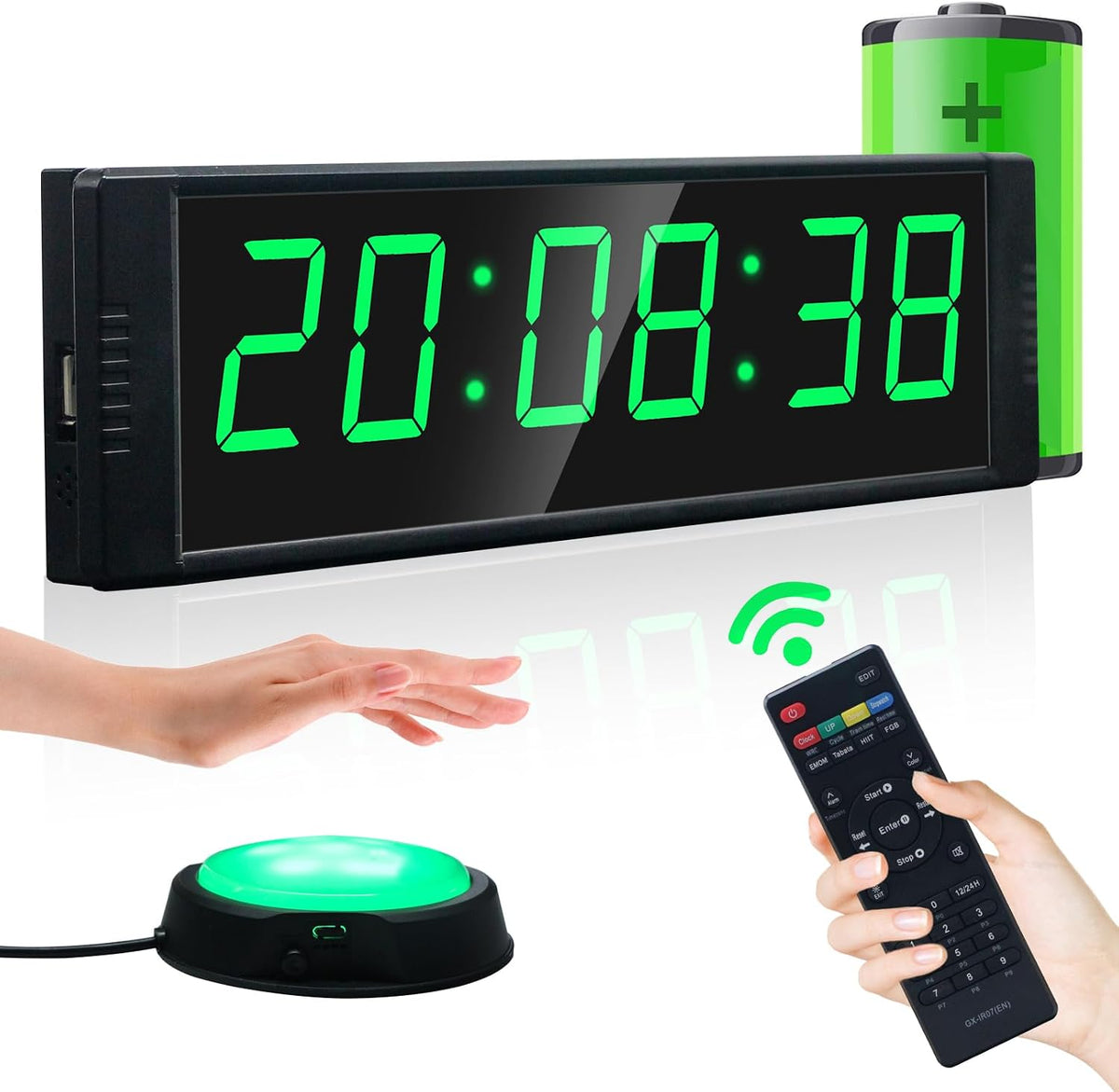 YZ Gym Timer Clock for Home Gym, Fitness Timer with Stopwatch Button, Large Digital Stopwatch Countdown Clock, 12/24H Digital Wall Clock