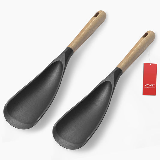 Vovoly Cooking Spoons, Nonstick Silicone Spatula Spoon, 2 pcs, 11", Black