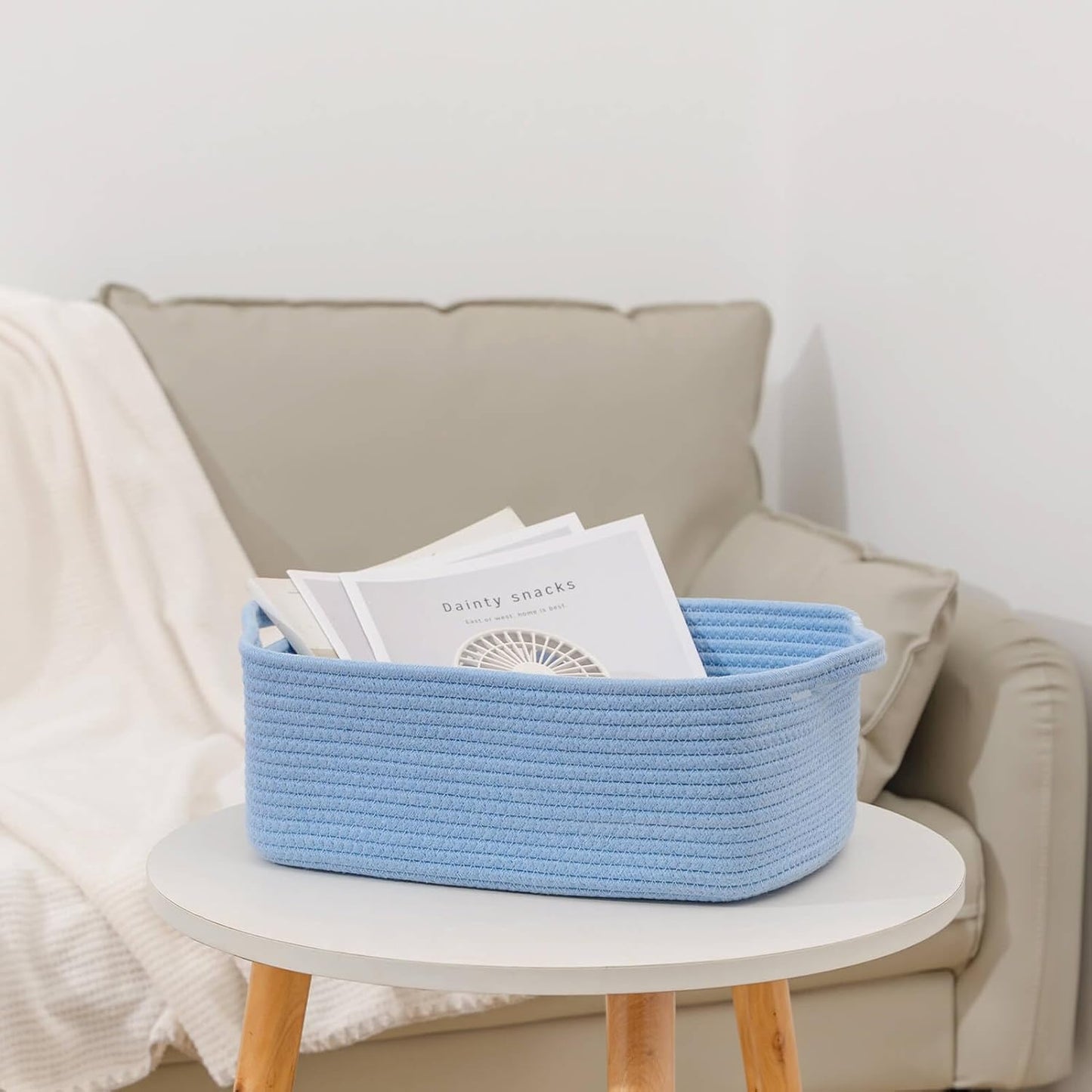 CubesLand Cube Storage Organizer Basket Bin, Cotton Rope Shelves Basket | Durable Woven Rectangular Shelf Basket for Organizing, Nursery Toys Basket, Blue Basket