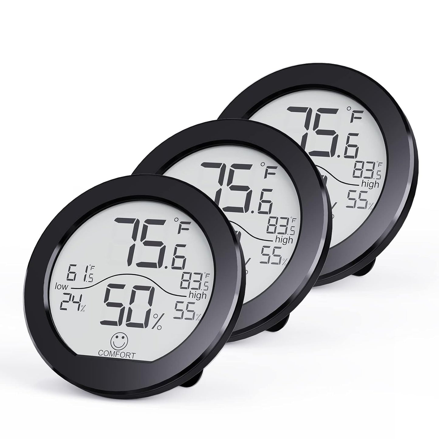 Digital Hygrometer 3 Pack Room Thermometer and Humidity Gauge LCD Hygrometer with Max and Min Records (White)