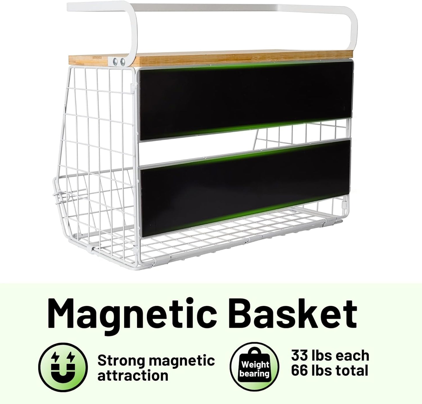 Ofiray-home Magnetic Fridge Shelf with Wood Lid, Fruit Potato Onion Storage Bins, Pantry Organizers, Large Container Spice Rack for Refrigerator, Kitchen Counter, Cabinet (1, White)